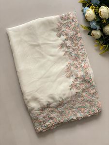 Pure Tabby <b>organza</b> <b>silk</b> with Multi thread embroidery work Modern Saree Perfect for parties and prom functions - Product Image 6