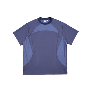T-shirt sportif pour homme à manches raglan, coupe classique, col rond, color-block, séchage rapide, en polyester tricoté, motif uni bleu - Product Image 1