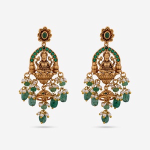 Boucles d'oreilles pendantes style antique en cuivre et alliage de zinc, motif floral tendance pour mariages - Product Image 1