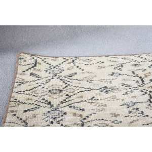 พรมขนสัตว์สีเบจสีดำวินเทจแบบปะต่อแบบชนบทด้านข้างเป็นรูปสี่เหลี่ยมผืนผ้า1.4 3.1ft สำหรับใส่ทางหัวเตียงยางพาราสำหรับฤดูร้อน - Product Image 2