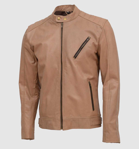Veste de moto en cuir de vachette de qualité supérieure pour homme, imperméable, col montant, logo frontal - Product Image 1