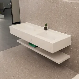 Yucci नव डिजाइन एक्रिलिक ठोस सतह दीवार लटका सफेद घाटियों एकीकृत बाथरूम सिंक समर्थन कस्टम आकार