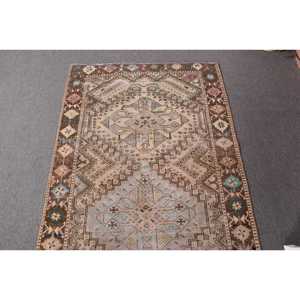 Turkish Vintage Rug 3.5x9.7 ft (108x297 cm), <b>Brown</b> Animal Print <b>Wool</b> Rug - Product Image 4