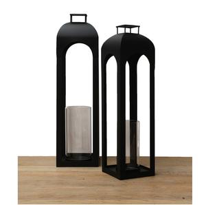 Lanternes en fonte d'aluminium nouvellement conçues revêtues de noir pour la maison et les lanternes de bougie de décoration d'éclairage de table de mariage - Product Image 1