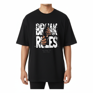 Camiseta Gráfica BREAK RULES, Diseño Artístico con Efecto de Manos Rasgando, Estilo Urbano Oversize, Camiseta de Algodón Grueso, Logotipo Personalizado OEM - Product Image 4