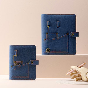<span class=keywords><strong>Agenda</strong></span> Diaria LABON A5 con 6 Anillas, Cubierta de Tela Vaquera, Organizador con Bolsillo - Product Image 1