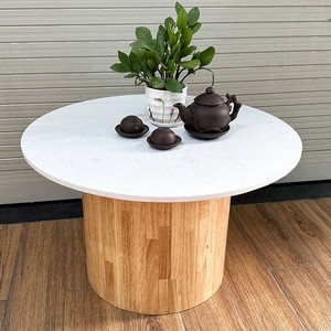 Modern 70cm Diameter Round Stone Top Coffee <b>Table</b> with Wooden Pedestal Base Durable Tea <b>Table</b> for Living Room-TT68236 - Product Image 4