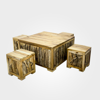 Offre Spéciale : Ensemble Table Basse et Chaises en Racine de Teck, Luxe Minimaliste et Élégant, en Bois Naturel, pour Salon et Extérieur