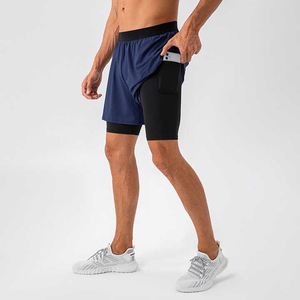 Men's Casual Summer Running Shorts <b>Elastic</b> Basic Solid Polyester Knee Length Washed Running Men's Shorts - Product Image 1