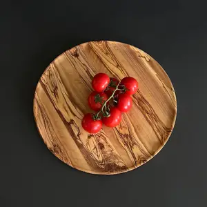 Round Handmade High Quality Wooden Handmade Plates Sum Melon And Fruit Plate Hot Scale Kitchen Natural Wood Plate