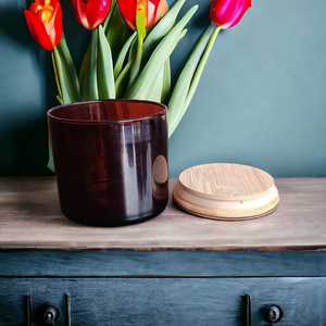 Luxury Wholesale Decorative Cylindrical Black White <b>Amber</b> Glossy <b>Glass</b> Candle Jar Vessel for Christmas Party Wedding Centerpiece - Product Image 4