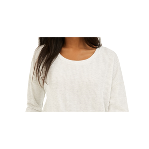 Junior's Pink <b>Rose</b> Drawstring Hem Knit <b>Top</b> Women's White Large Size - Product Image 2