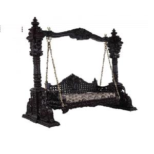 Columpio de madera de teca diseñado por pavo real para el hogar, Columpio de madera de teca tallada de pavo real para interiores, columpio tallado de pavo real antiguo en negro - Product Image 1