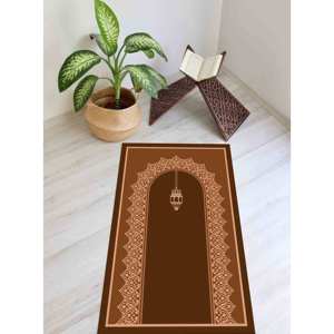 พรมละหมาดอิสลามสีน้ำตาล: ของตกแต่งบ้านมุสลิมแบบพิมพ์ 3 มิติ, พรมบางแบบไม่ถักทอ - Product Image 4