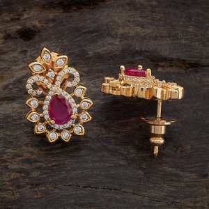 Boucles d'oreilles pendantes en forme de fleur en zircon doré, alliage de zinc, pierre de rubis verte pour mariage 170940 - Product Image 4