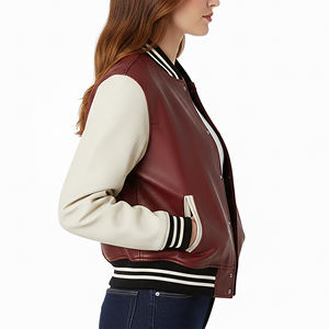 Chaqueta Varsity de Cuero 100% Puro, Personalizada al por Mayor, Chaqueta de Mujer con Logotipo Bordado en Chenilla Personalizado - Product Image 6