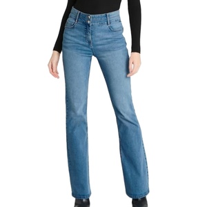 Pantalones vaqueros lavados para mujer, pantalones vaqueros regulares para damas jóvenes, etiqueta personalizada con precio barato al por mayor, pantalones vaqueros de buena calidad - Product Image 1