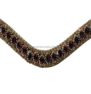 Cheval équestre course selle marchandises cristaux décoratif à la main en cuir véritable cheval front bande pour bride - Product Image 1