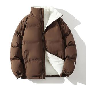 Abrigo de invierno para hombre, con relleno sólido Parka acolchada, chaqueta acolchada gruesa de lana cálida con cuello levantado suelto, rompevientos para el frío - Product Image 3