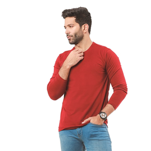 T-shirt à manches longues pour hommes, confortable et à la mode, de couleur rouge, pour tous usages, à bas prix - Product Image 4