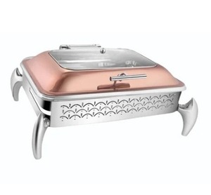 Vente d'usine, prix bas, couvercle rectangulaire pour réchaud à buffet en acier inoxydable, or rose, 10L, design élégant pour réchaud à buffet rectangulaire. - Product Image 1