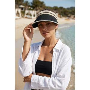 Chapeau de soleil en paille orné de perles noires, design en tricot fin, détail boucle, accessoire élégant HSR2088 - black2088 - Product Image 1