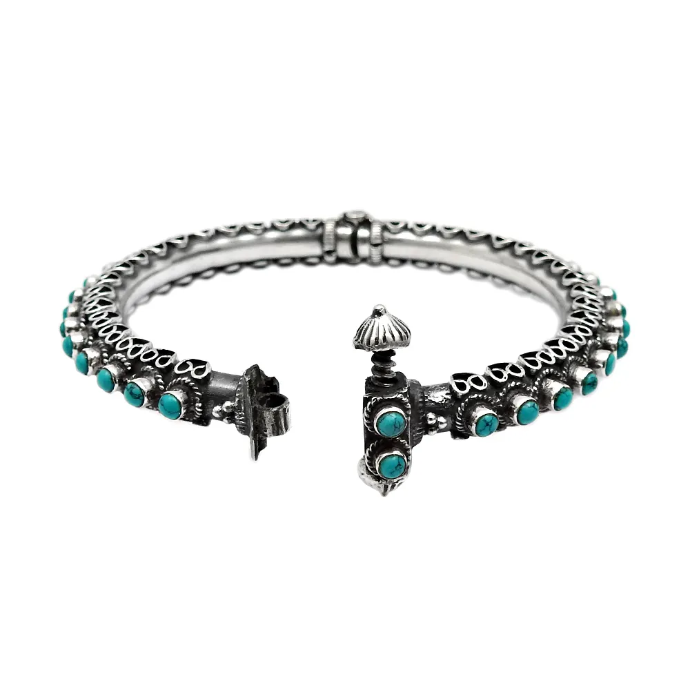 #2024 Antieke Turquoise Armband 925 Sterling Zilveren Natuurlijke Edelsteen Ronde Vorm Stijlvolle Stijl Armband Handgemaakte Sieraden Exporteur