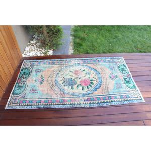 Alfombra Turca Vintage con Detalles en Azul Camuflaje, 2.9x5.3 pies, de Lana - Product Image 3