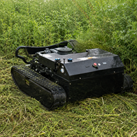 Tondeuse à gazon télécommandée à essence 900 mm avec lames doubles et chenilles en caoutchouc pour vergers et pentes