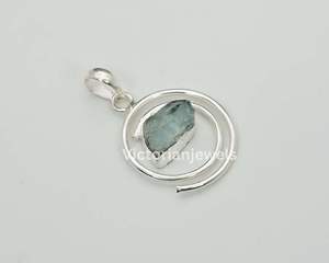 925 argent Sterling massif mars pierre de naissance pendentif aigue-marine pierre brute avec réglage de lunette pour pendentifs à breloque - Product Image 1