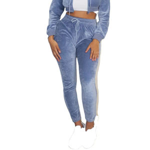 Vente chaude femmes 100% coton survêtement ensemble solide culture fermeture éclair poche automne 2 pièces survêtement avec haute visibilité - Product Image 2