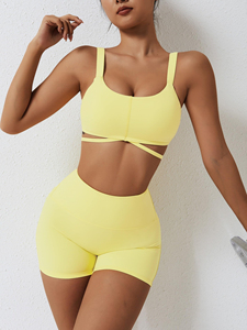 Women's New Style Solid Pattern Yoga Set Custom Design Gym Fitness Wear with Logo on Waist Includes Shorts - Product Image 5