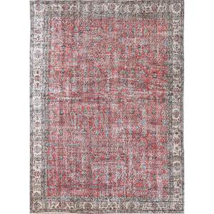 Tapis en laine noué à la main vintage grande surface Pae-2813, motif floral rouge et orange pour salon, couloir et espace adolescents - Product Image 1
