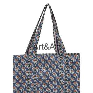 Sac fourre-tout en coton vintage fait à la main en Inde pour femmes, imprimé à la main, matelassé, sac à bandoulière pour l'été, l'automne et l'hiver, pour le shopping - Product Image 2