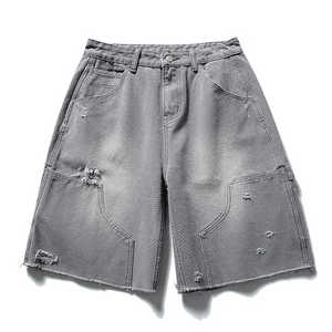 Shorts en jean décontractés pour hommes, taille mi-haute, coupe ample, 100 % polyester, motif uni, style décontracté, streetwear d'été, séchage rapide - Product Image 5