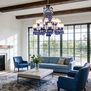 Lustre en cristal de luxe européen impérial avec bras en bambou clair et bleu pour salle de banquet, auditorium, <span class=keywords><strong>lampe</strong></span> suspendue personnalisée - Product Image 6