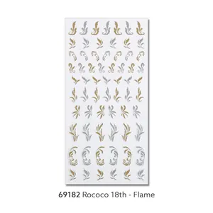 Rococo-pegatinas de hoja de llama para uñas, decoración profesional de lujo, oro, plata, línea de aluminio, 3d, relieve, Corea, oem, odm, 18th #69182