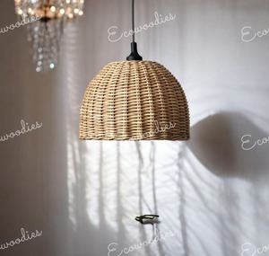 High Quality <b>Lamp</b> <b>Shade</b> Cover Brown Bell Shape Round Cane Hanging Half-Spherical Ceiling Hanging Pendant <b>Lamp</b> Shader <b>for</b> Hotels - Product Image 6