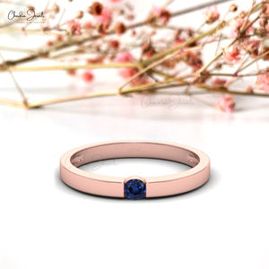 Bague en or massif 14 carats faite à la main, saphir bleu Solitair septembre pierre de naissance 3mm coupe à la mode en gros bijoux mariages - Product Image 1