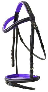 Nouvelle bride de confort en cuir violet pour chevaux rembourrée avec coutures contrastées - Product Image 2