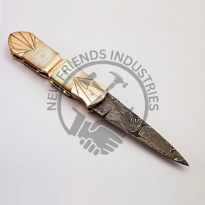 มีดพับพกพาพับได้ทำจากเหล็กดามัสกัสแบบพรีเมี่ยมด้ามจับไข่มุกหมอนข้างทองเหลืองสำหรับการผจญภัยกลางแจ้งตั้งแคมป์ - Product Image 2