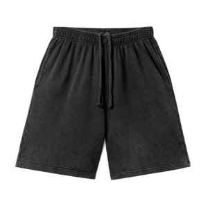 Shorts décontractés pour hommes, lavage à l'acide, 100% coton, molleton en tissu éponge français, écologique, respirant, personnalisé, délavé au soleil, vintage - Product Image 1