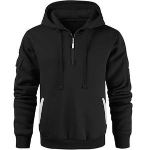 Sudadera con capucha de talla grande de lana pesada mezclada con media cremallera con cordón francés Terry invierno cálido hombres sudaderas con capucha de media cremallera para niños - Product Image 4