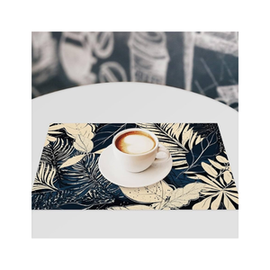 Digital Leaves Dark Colour Dining Ready Canvas Cotton <b>Placemats</b> Handmade With Recyclable Finish Featuring Fine Embroidered Work - Product Image 1