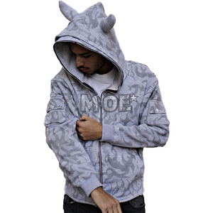 Sweat-shirts à capuche pour hommes avec fermeture éclair intégrale et strass, impression personnalisée sur toute la surface, streetwear, sweat-shirt à capuche tendance, fournisseur OEM - Product Image 4