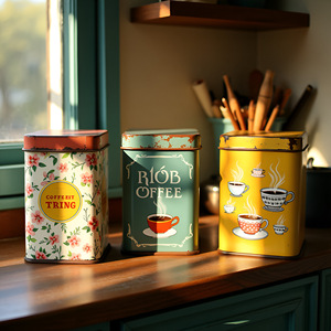Pot de nourriture de stockage de cuisine personnalisé rétro boîte à thé en sucre galvanisé avec autocollant pot de crème en métal en bois étain - Product Image 6