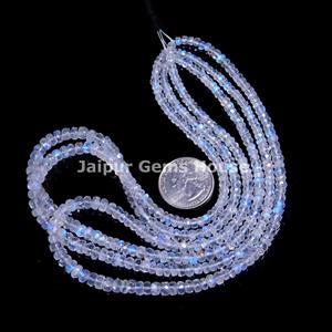 Meilleure qualité arc-en-ciel pierre de lune facettes Rondelle perles 4mm - 6mm naturel Transparent bleu Flashy pierre de lune pierres précieuses perles brins - Product Image 2