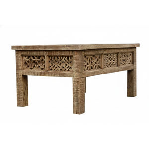 Table basse traditionnelle sculptée à la main en bois de manguier massif avec hauteur réglable pour salon et villa - Product Image 4