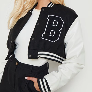 Veste universitaire en laine brodée avec lettres rétro personnalisée, uniforme de baseball hip-hop tendance pour femmes et unisexe avec doublure en soie - Product Image 3