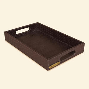 Plateau de service de style haut de gamme Plateau de service rectangulaire solide en cuir avec poignée Plateau de qualité supérieure écologique à faible coût - Product Image 6